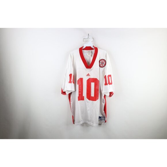 Vintage 90s Adidas Mens 2XL XXL University of Nebraska Football Jersey White #10